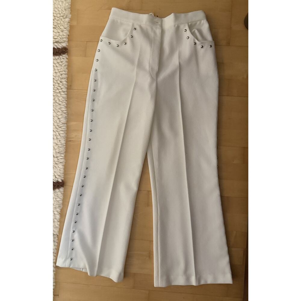 VTG White Silver Studded White Silver Studded Kick Flare Crop High Waist Pants M